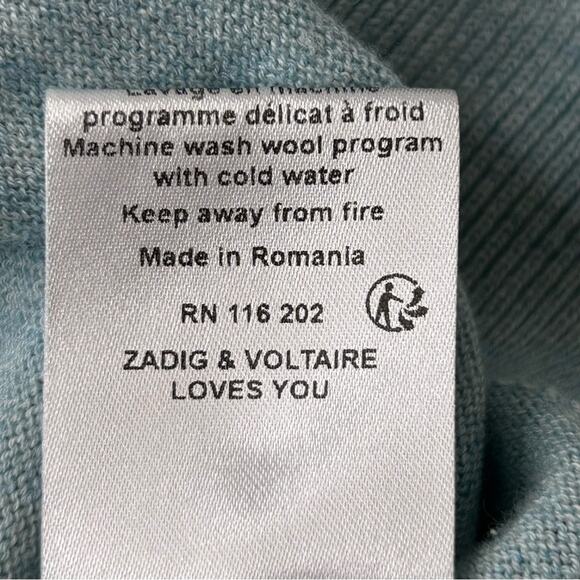 Zadig & Voltaire River Cotton Cashmere V Neck Sweater Color Block Blue XS - Picture 10 of 12